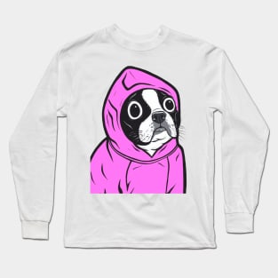 Pink Boston Terrier Hoodie Long Sleeve T-Shirt